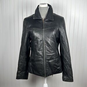 Classic Black Leather Zip-Front Women's Jacket